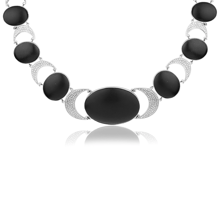 Necklace "Night on Vesuvius" in white gold with diamonds and agates
