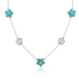 Forget me not necklace in yellow gold with turquoise and diamonds