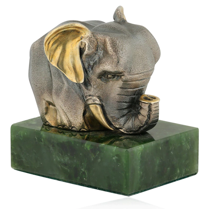 Interior decoration "Elephant" made of silver and jade