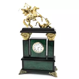 Каминные часы "Капитель. Георгий Победоносец" малахит