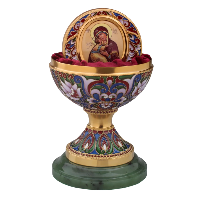 Egg-casket made of silver "Soul of Russia" with jade and almandines