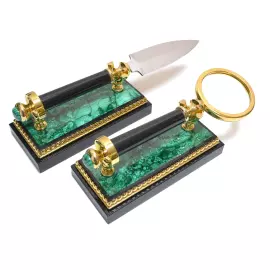 Настольный набор из малахита "Георгий Победоносец"