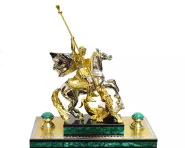 Настольный набор из малахита "Георгий Победоносец"