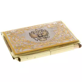 Business card holder "Coat of Arms of the Russian Federation" with a handle, Zlatoust