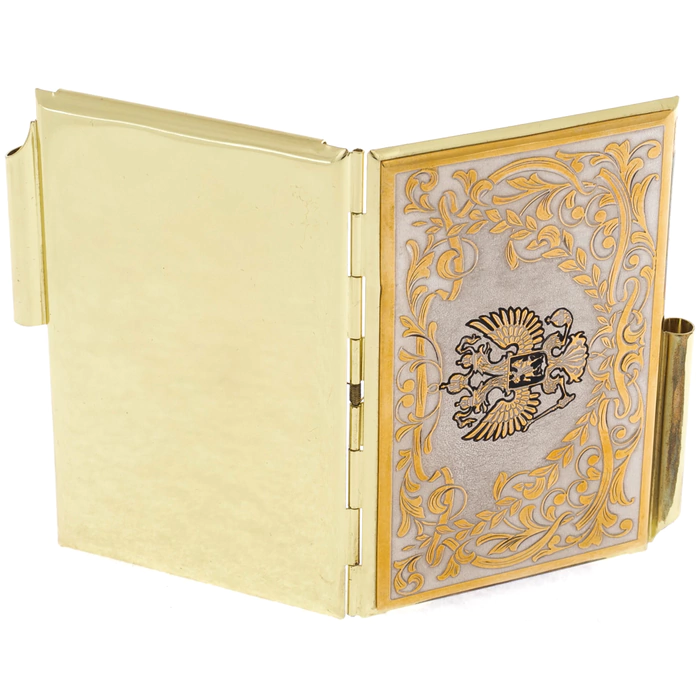 Business card holder "Coat of Arms of the Russian Federation" with a handle, Zlatoust