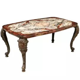 Стол из среза натуральной яшмы с фигурными бронзовыми ножками. Коллекционный образец