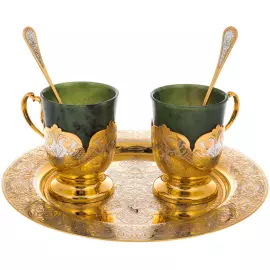 Кофейный набор на 2 персоны "Дуэт" из нефрита, Златоуст