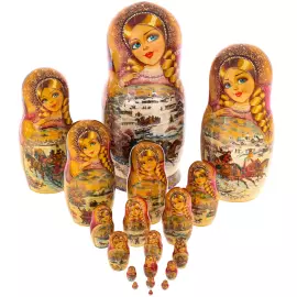 Матрешка на 20 мест "Зимняя тройка. Бордовый платок" 35 см