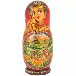 Матрешка на 10 мест "Летняя тройка. Красный платок" 33.5 см