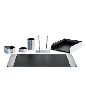 Настольный набор "Business Cuoietto" серый/черный, с серой нитью, 6 предметов Настольный набор "Business Cuoietto" серый/черный, с серой нитью, 6 предметов