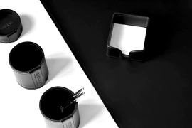 Настольный набор "Business Cuoietto" черный, 6 предметов