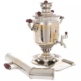 Самовар комбинированный "Львы" с трубой и подносом
