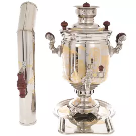 Самовар комбинированный "Львы" с трубой и подносом