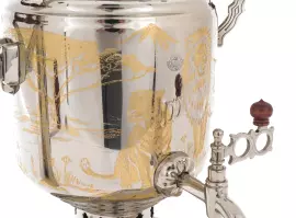 Самовар комбинированный "Львы" с трубой и подносом