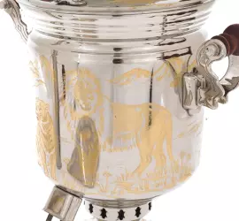 Самовар комбинированный "Львы" с трубой и подносом