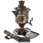 Combined samovar "Lions" with pipe and tray, black
