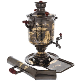 Combined samovar "Lions" with pipe and tray, black
