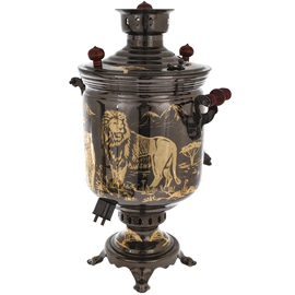 Combined samovar "Lions" with pipe and tray, black