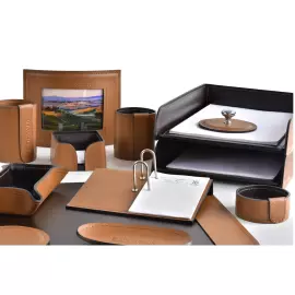 Настольный набор "Business Cuoietto"  табак/шоколад, 9 предметов