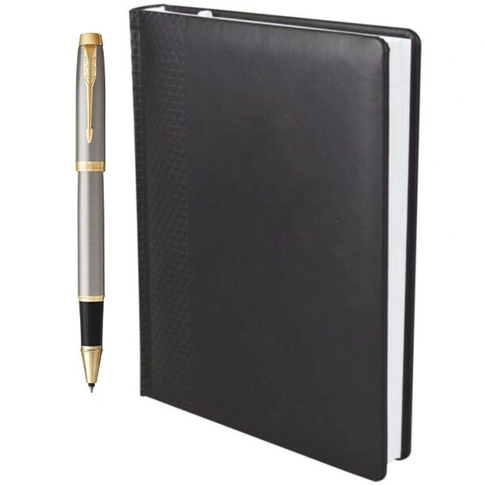 Engraved set: undated diary and roller pen "IM Metal" Brushed Metal GT