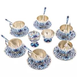 Сервиз чайный серебряный "Расписной" на 6 персон