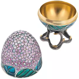 Яйцо-шкатулка серебряная "Сирень фиолетовая" с фианитами