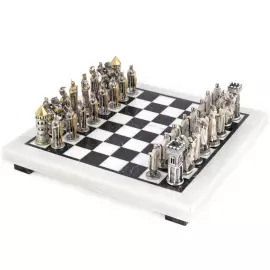 Шахматы из мрамора и серебра "Ледовое побоище"