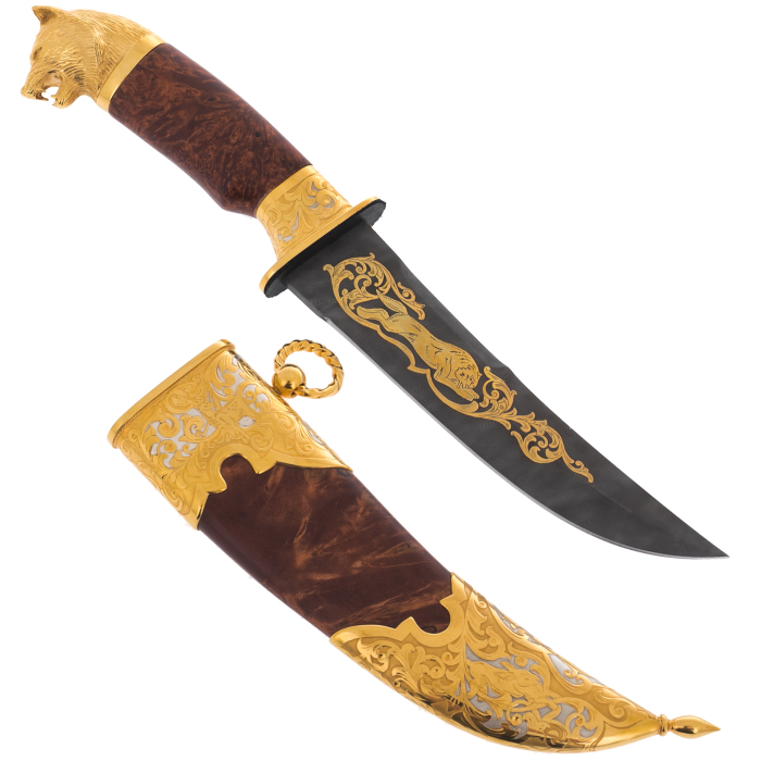 Knife "Wolf" with black damascus, Zlatoust