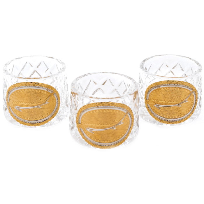 Caviar bowl with glasses "Bohemia" on a stone, Zlatoust