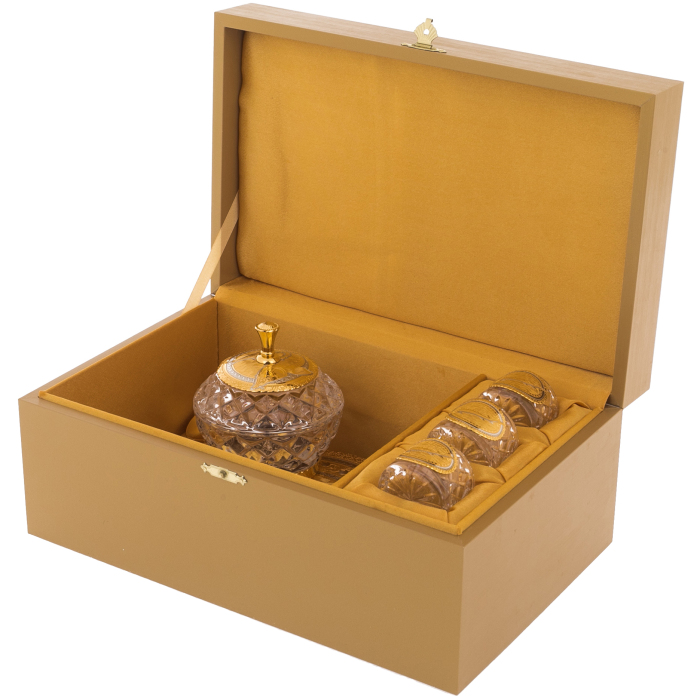 Caviar bowl with glasses "Bohemia" on a stone, Zlatoust