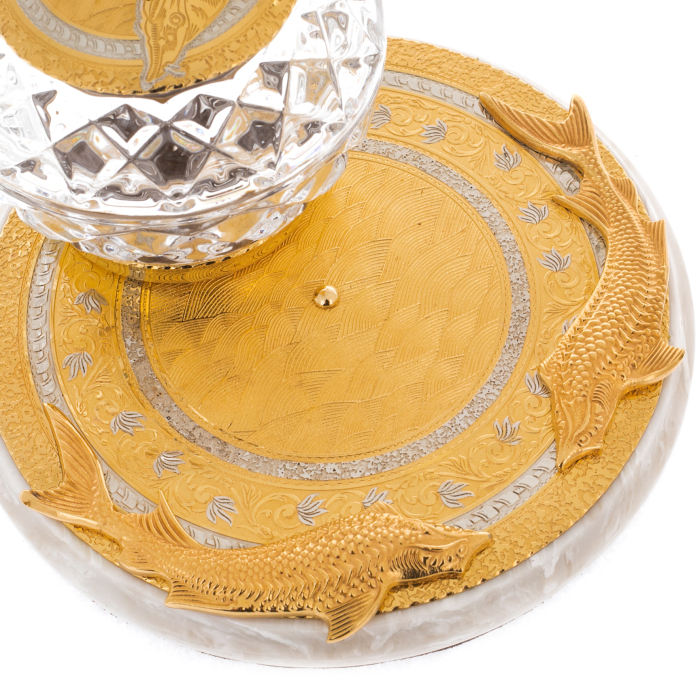 Caviar bowl with glasses "Bohemia" on a stone, Zlatoust