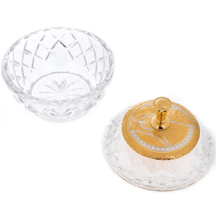 Caviar bowl with glasses "Bohemia" on a stone, Zlatoust