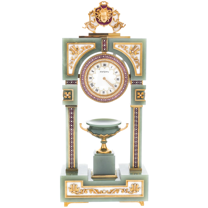 Exclusive jade table clock "Medusa Gorgon" with vase