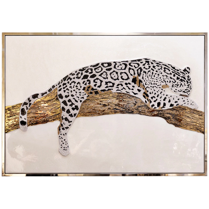 The author's jewelry panel "Leopard in rhinestones"