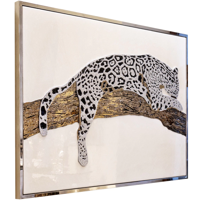 The author's jewelry panel "Leopard in rhinestones"