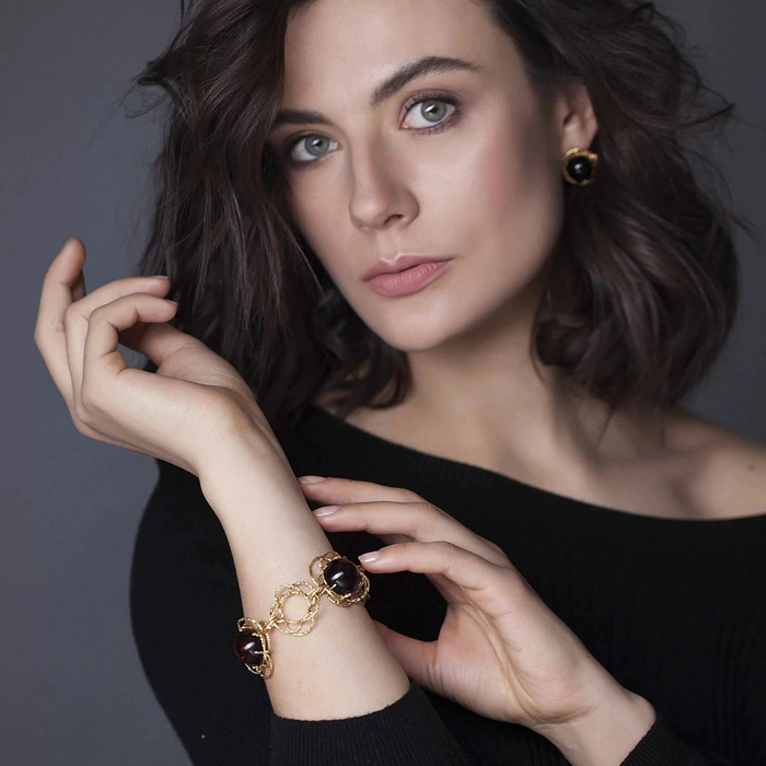 OPERA Premium silver bracelet with cognac amber