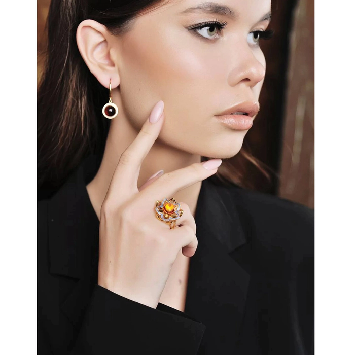 OPERA Premium silver ring with cognac amber