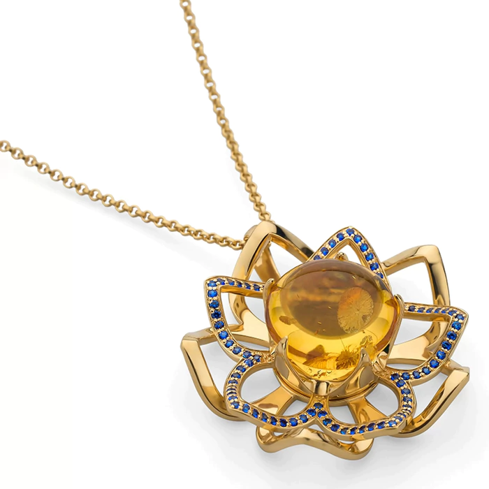 OPERA premium silver pendant with cognac amber