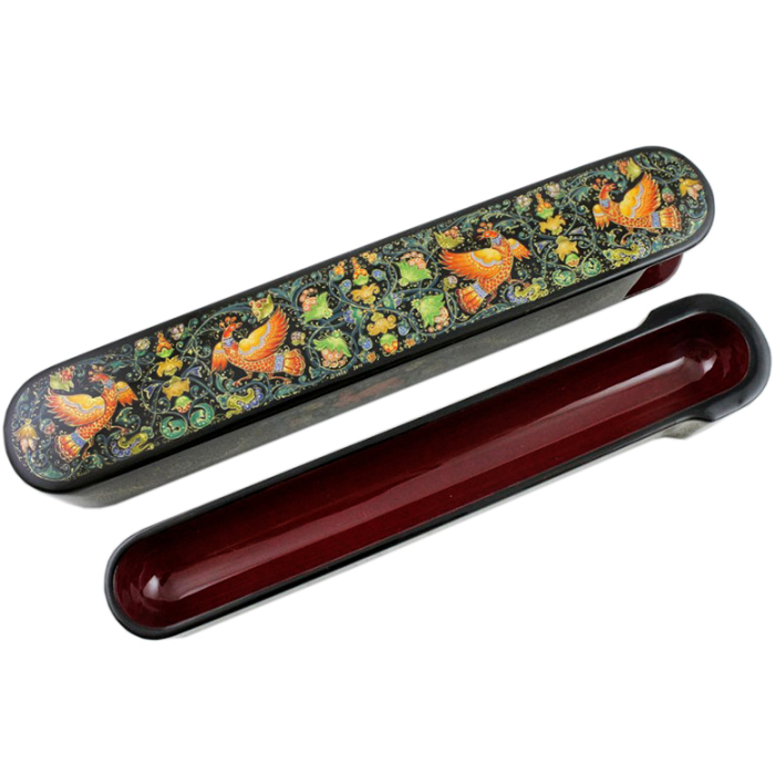 Pencil case "Fabulous birds" by Mikulin, Palekh