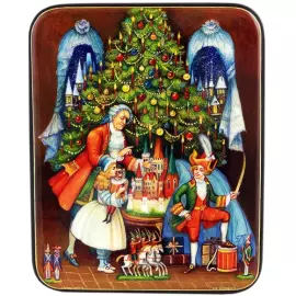 Набор с ручкой и лупой "Щелкунчик" в шкатулке, Палех