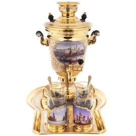 Чайный набор с самоваром "Москва" на 4 персоны, 10 предметов, Златоуст