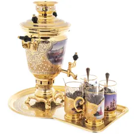 Чайный набор с самоваром "Москва" на 4 персоны, 10 предметов, Златоуст