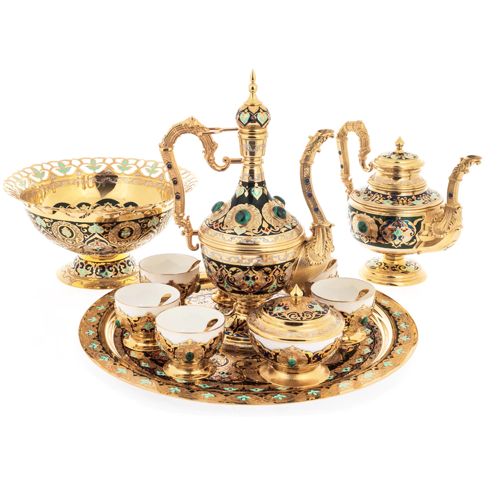 Oriental set for 6 persons (malachite, enamel)