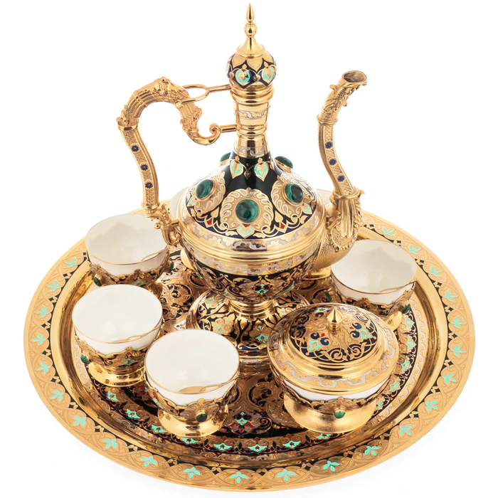 Oriental set for 6 persons (malachite, enamel)