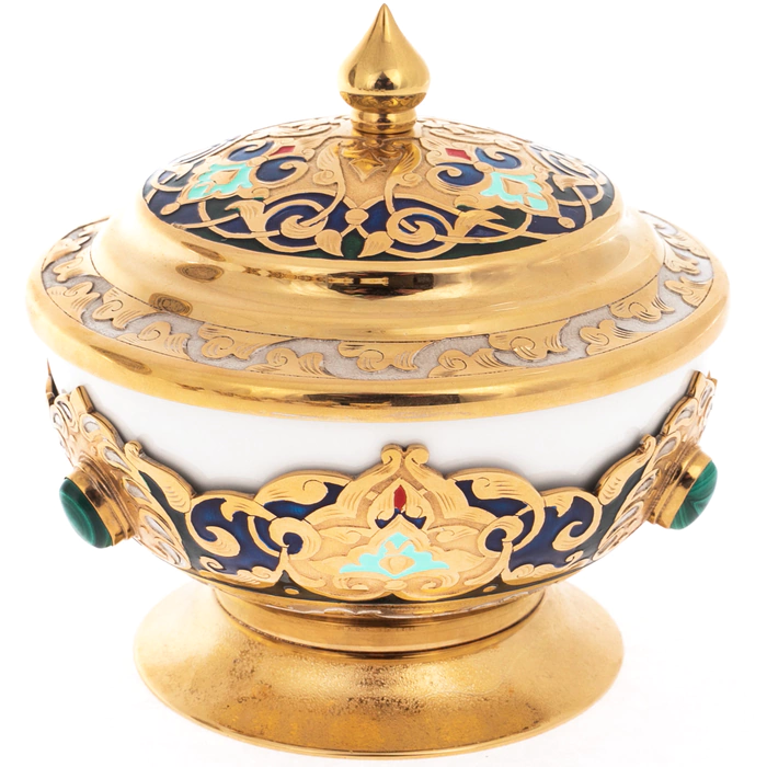 Oriental set for 6 persons (malachite, enamel)