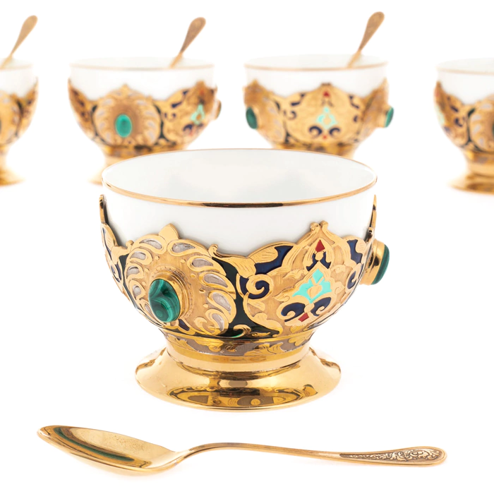 Oriental set for 6 persons (malachite, enamel)