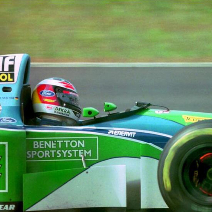 Helmet with autographs of riders Michael Schumacher and Willy Weber, white marble