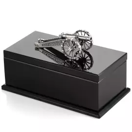 Шкатулка из обсидиана и серебра "Пушка"