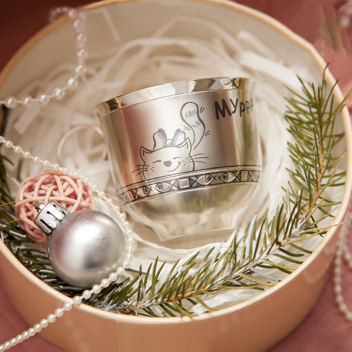 Silver baby cup "Purr" girl