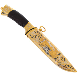 Damascus steel knife on the stand "Deer" Zlatoust
